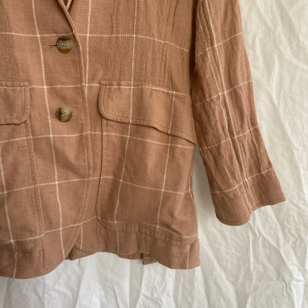 MADEWELL Tan Breezewoven Larsen Blazer in Windowpane Linen Oversized Size XS - Picture 4 of 15